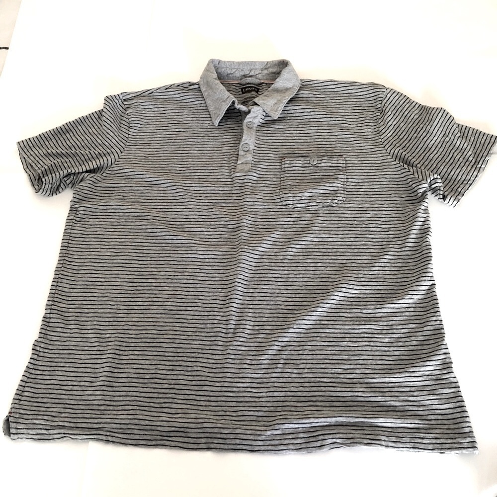 Vintage Y2K Levi’s Grey Striped Cotton Polo Shirt Short Sleeve Size XL Blokecore